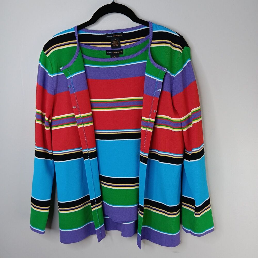 Grace Dane Lewis Sweater Set Women's Small Cardigan Color Block Office Wear Y2K
